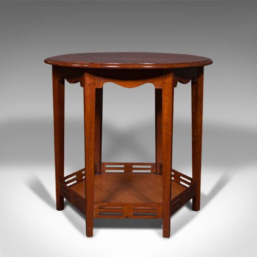 fig 4. Antique Circular Occasional Table, English, Walnut, Lamp, Hexagonal, Edwardian