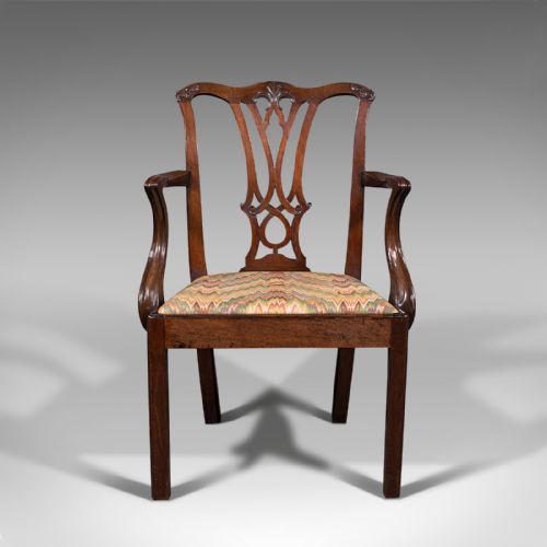 fig 1. Antique Elbow Chair, English, Carver, After Chippendale, Georgian, Circa 1800