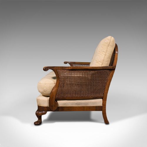 fig 4. Antique Bergere Sofa, English, Walnut, Cane, 3 Seat, Settee, Art Deco, Edwardian