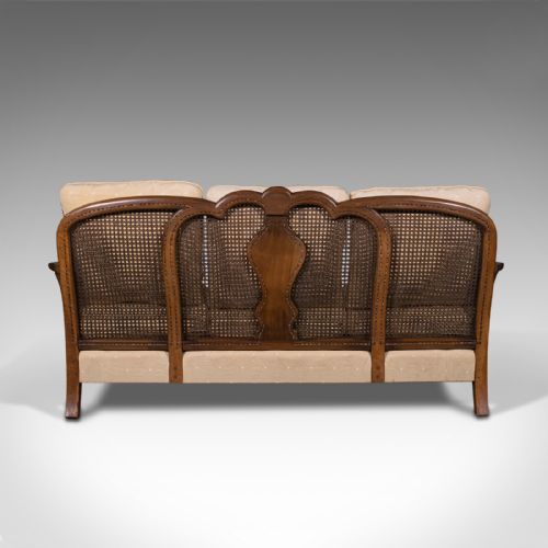 fig 5. Antique Bergere Sofa, English, Walnut, Cane, 3 Seat, Settee, Art Deco, Edwardian