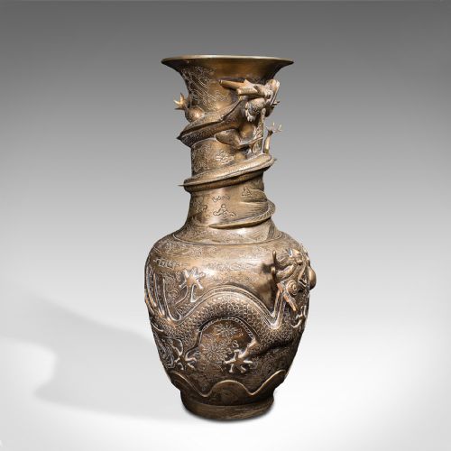 fig 3. Pair Of Tall Antique Dragon Vases, Chinese, Brass, Decorative, Oriental Taste
