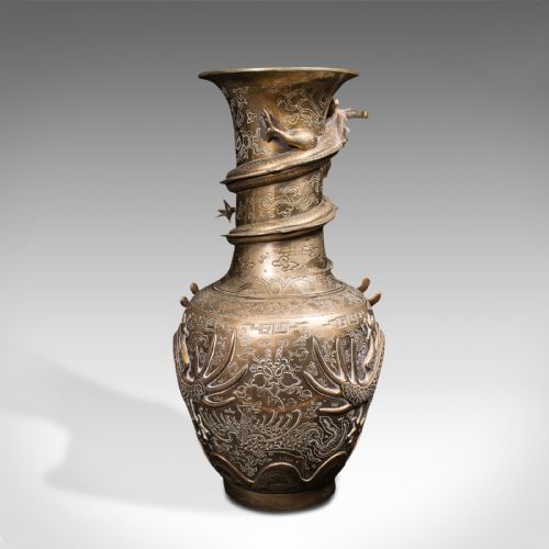 fig 4. Pair Of Tall Antique Dragon Vases, Chinese, Brass, Decorative, Oriental Taste