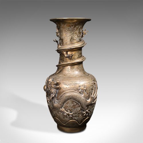 fig 5. Pair Of Tall Antique Dragon Vases, Chinese, Brass, Decorative, Oriental Taste