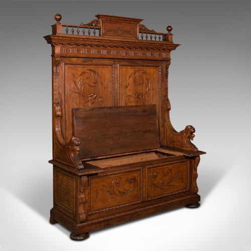 LARGE ANTIQUE HALL SETTLE ITALIAN PINE WALNUT BENCH PEW VICTORIAN C1850 - ADDITIONAL PHOTO 1