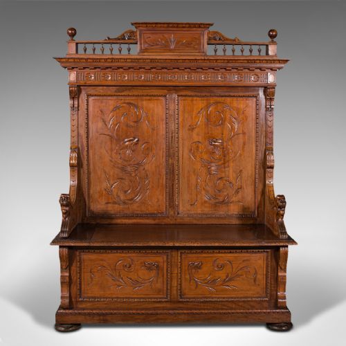 LARGE ANTIQUE HALL SETTLE ITALIAN PINE WALNUT BENCH PEW VICTORIAN C1850 - ADDITIONAL PHOTO 2