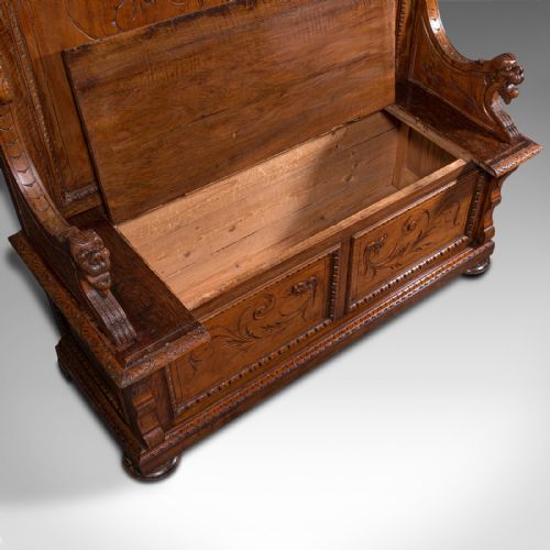 LARGE ANTIQUE HALL SETTLE ITALIAN PINE WALNUT BENCH PEW VICTORIAN C1850 - ADDITIONAL PHOTO 9