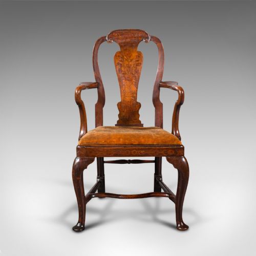 fig 1. Antique Marquetry Elbow Chair, Dutch, Beech, Fruitwood, Carver, Georgian, C.1800
