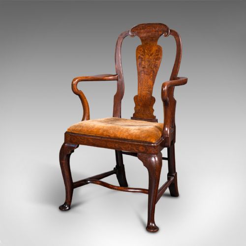 fig 2. Antique Marquetry Elbow Chair, Dutch, Beech, Fruitwood, Carver, Georgian, C.1800