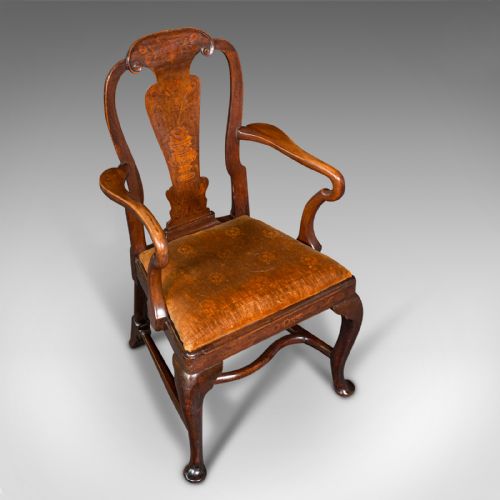 fig 6. Antique Marquetry Elbow Chair, Dutch, Beech, Fruitwood, Carver, Georgian, C.1800