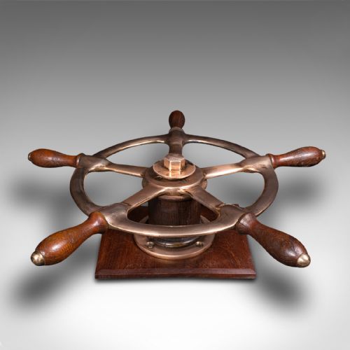 fig 1. Mid-Century Ship's Wheel, English, Bronze, Decorative Maritime Helm