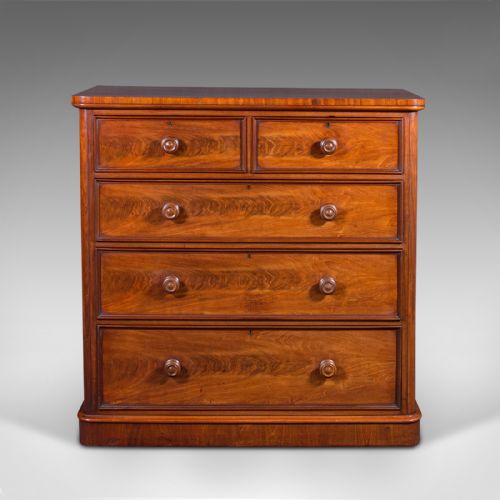 fig 1. Antique Tallboy, English, Flame, Grand Chest of Drawers, Victorian, Circa 1860
