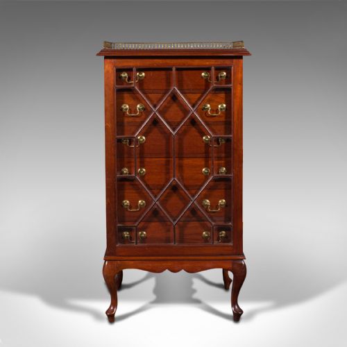 fig 1. Antique Glazed Specimen Cabinet, English, Tallboy, Chest of Drawers, Victorian