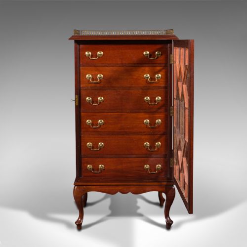 fig 2. Antique Glazed Specimen Cabinet, English, Tallboy, Chest of Drawers, Victorian