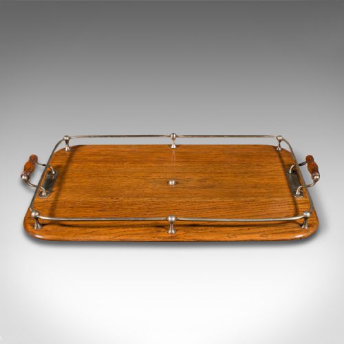 fig 1. Antique Afternoon Tea Tray, English, Oak, Serving Platter, Edwardian, Circa 1910