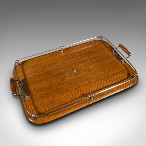 fig 4. Antique Afternoon Tea Tray, English, Oak, Serving Platter, Edwardian, Circa 1910