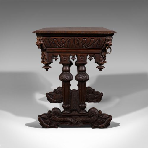 fig 2. Antique Gothic Side Table, Scottish, Oak, Correspondence Desk, Victorian, C.1880