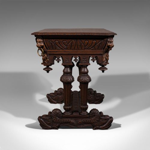 fig 3. Antique Gothic Side Table, Scottish, Oak, Correspondence Desk, Victorian, C.1880