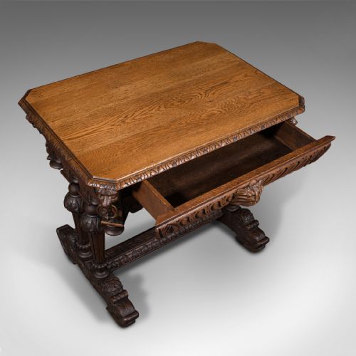 fig 4. Antique Gothic Side Table, Scottish, Oak, Correspondence Desk, Victorian, C.1880