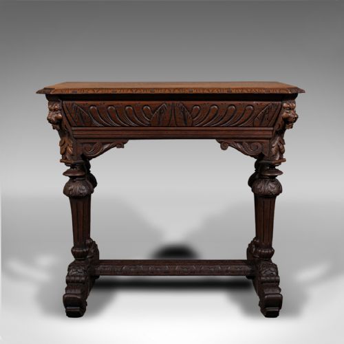 fig 5. Antique Gothic Side Table, Scottish, Oak, Correspondence Desk, Victorian, C.1880