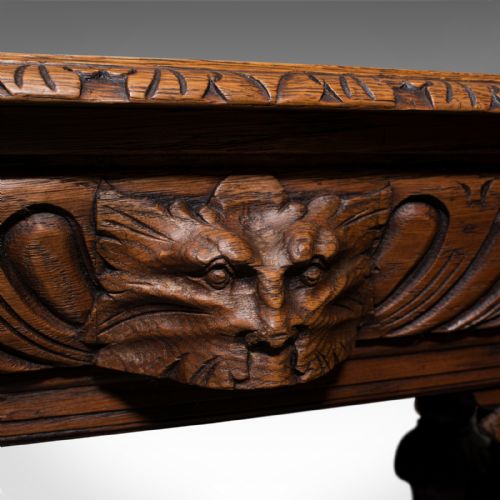 fig 6. Antique Gothic Side Table, Scottish, Oak, Correspondence Desk, Victorian, C.1880