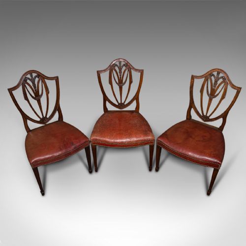 fig 5. Set of 6, Antique Shield Back Chairs, Dining Seat, After Hepplewhite, Georgian
