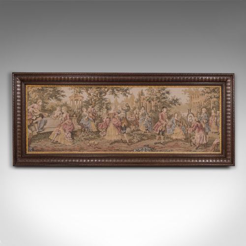 fig 1. Antique 6' Wide Panorama Tapestry, French, Needlepoint, Wall, Framed, Edwardian