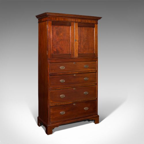 Antique Linen Press, English, Tallboy Cabinet, Chest of Drawers, Victorian, 1900