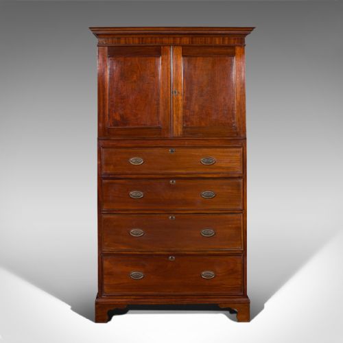 fig 1. Antique Linen Press, English, Tallboy Cabinet, Chest Of Drawers, Victorian, 1900
