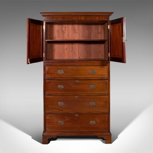 fig 2. Antique Linen Press, English, Tallboy Cabinet, Chest Of Drawers, Victorian, 1900