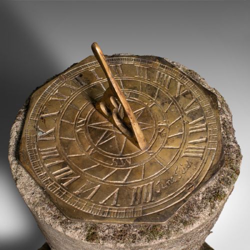 ANTIQUE GARDEN SUNDIAL ENGLISH STONE COLUMN BRASS DIAL VICTORIAN CIRCA 1900 - ADDITIONAL PHOTO 7