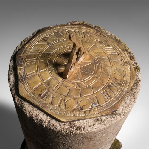 ANTIQUE GARDEN SUNDIAL ENGLISH STONE COLUMN BRASS DIAL VICTORIAN CIRCA 1900 - ADDITIONAL PHOTO 8