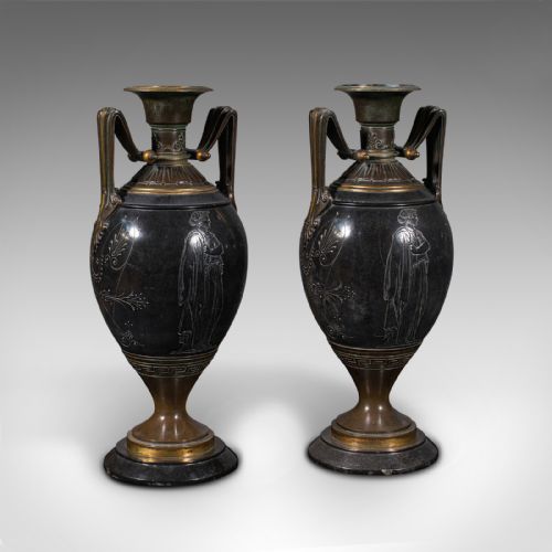 Pair of Antique Display Vases, Italian, Marble, Decorative Urn, Grand Tour, 1870