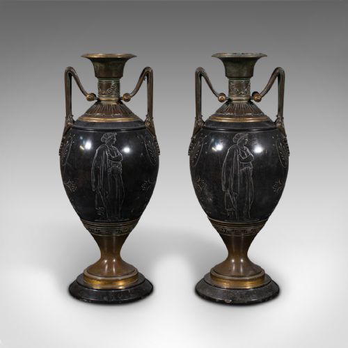 fig 1. Pair Of Antique Display Vases, Italian, Marble, Decorative Urn, Grand Tour, 1870