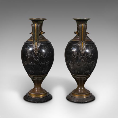 fig 2. Pair Of Antique Display Vases, Italian, Marble, Decorative Urn, Grand Tour, 1870