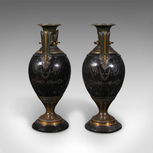fig 3. Pair Of Antique Display Vases, Italian, Marble, Decorative Urn, Grand Tour, 1870