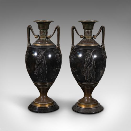 fig 4. Pair Of Antique Display Vases, Italian, Marble, Decorative Urn, Grand Tour, 1870