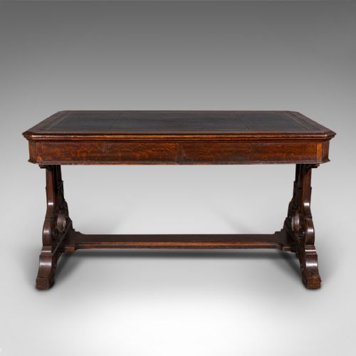 fig 1. Antique Estate Desk, Scottish, Oak, Gothic Revival, Victorian
