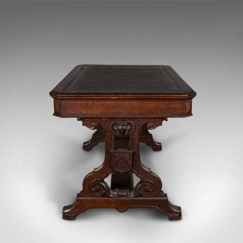 fig 2. Antique Estate Desk, Scottish, Oak, Gothic Revival, Victorian