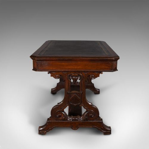 fig 3. Antique Estate Desk, Scottish, Oak, Gothic Revival, Victorian