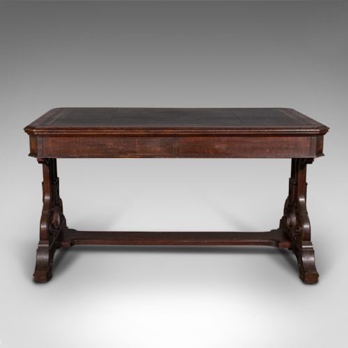fig 4. Antique Estate Desk, Scottish, Oak, Gothic Revival, Victorian