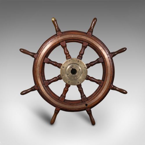 fig 1. Antique Original Ship's Wheel, English, Teak, Bronze, Maritime, Victorian, 1850