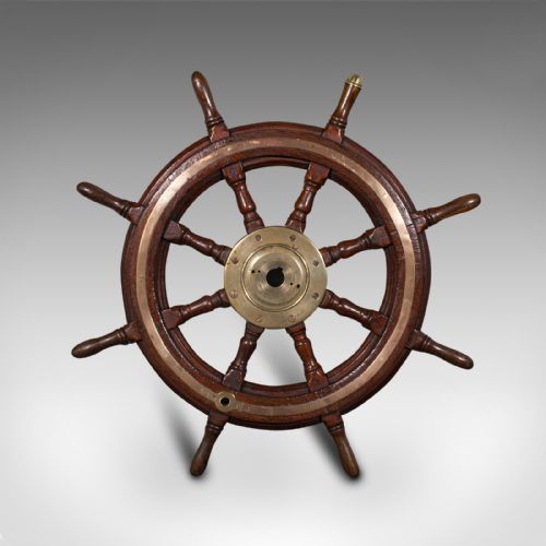 fig 3. Antique Original Ship's Wheel, English, Teak, Bronze, Maritime, Victorian, 1850
