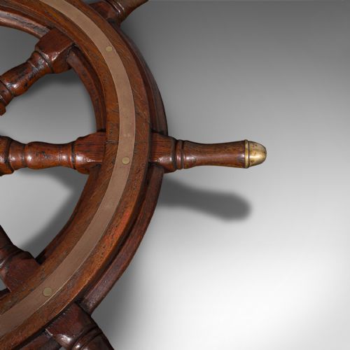 fig 4. Antique Original Ship's Wheel, English, Teak, Bronze, Maritime, Victorian, 1850
