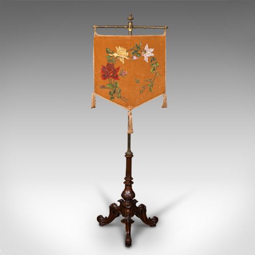 ANTIQUE PENDANT POLE SCREEN ENGLISH WALNUT FIRESIDE DECORATIVE STAND REGENCY - ADDITIONAL PHOTO 1