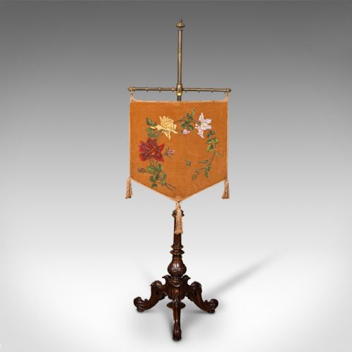ANTIQUE PENDANT POLE SCREEN ENGLISH WALNUT FIRESIDE DECORATIVE STAND REGENCY - ADDITIONAL PHOTO 2