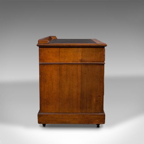 fig 2. Antique Pedestal Desk, English, Oak, Leather, Victorian, C.1880