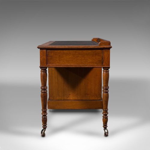 fig 3. Antique Pedestal Desk, English, Oak, Leather, Victorian, C.1880