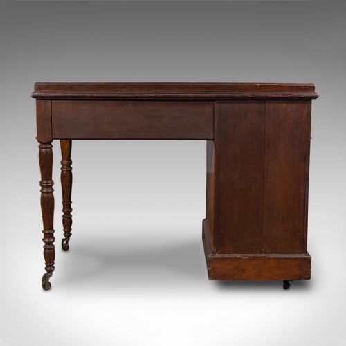 fig 4. Antique Pedestal Desk, English, Oak, Leather, Victorian, C.1880