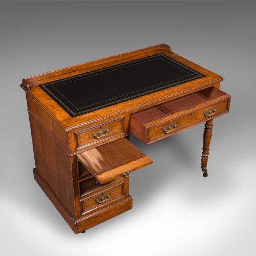 fig 6. Antique Pedestal Desk, English, Oak, Leather, Victorian, C.1880