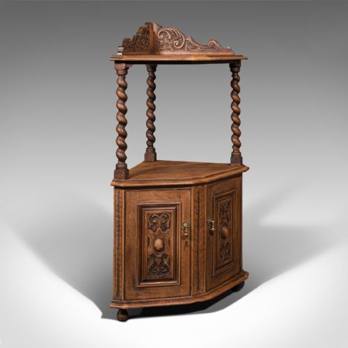 Antique Corner Whatnot, English, Light Oak, Display Cabinet, Victorian, C.1880